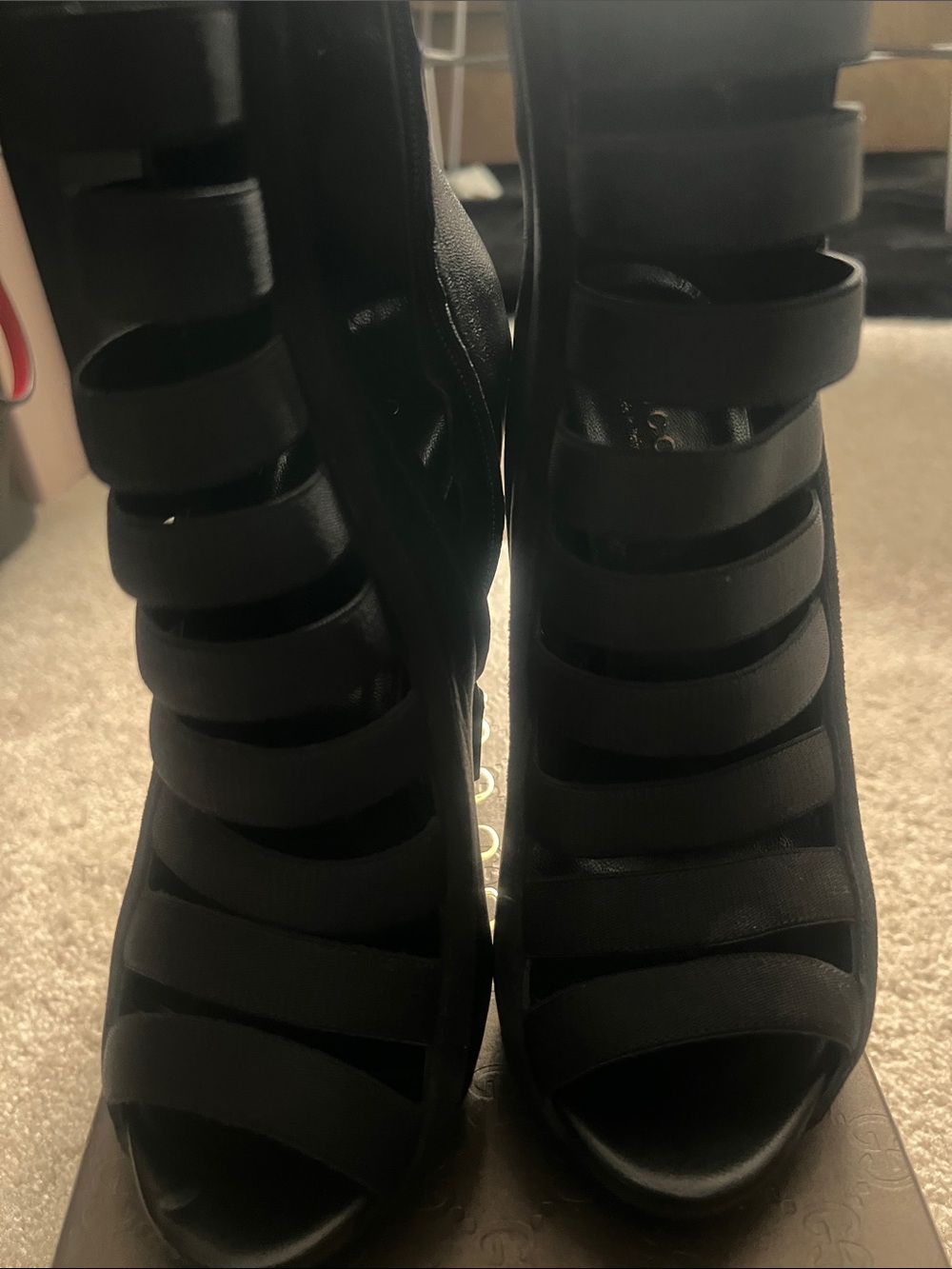 Gucci Black Strappy Gladiator Peep-Toe Heels